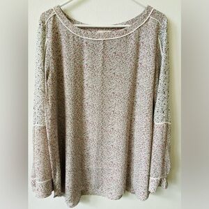 NWOT  LOFT grey and pink floral long-sleeve blouse featuring  L